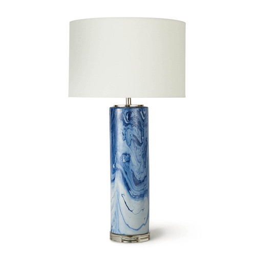 Ceramic white and blue wavy coastal lamp